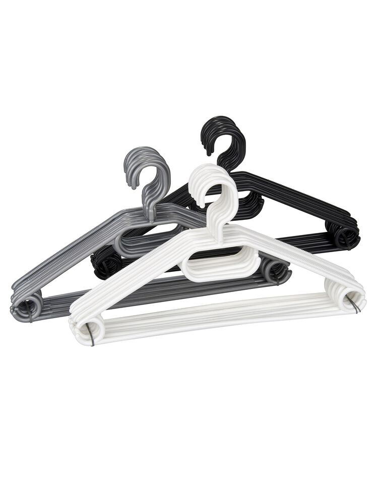 Lot de 10 cintres assortis en plastique (noir/gris/blanc) Lot de 10 cintres assortis en plastique (noir/gris/blanc)