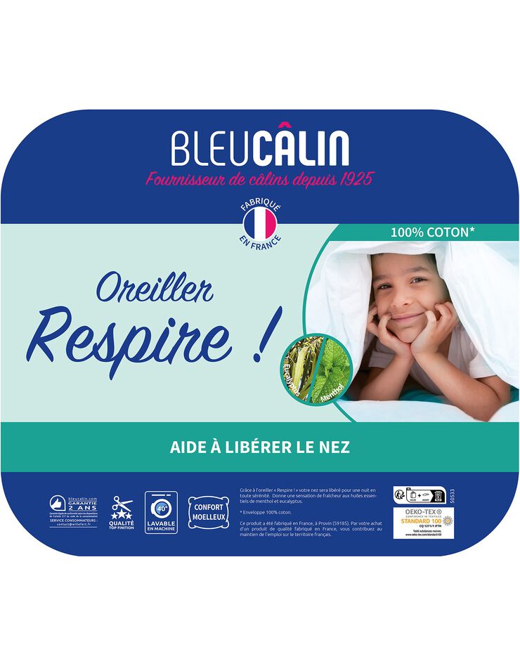 Oreiller respire aux huiles essentielles Bleu câlin® (blanc)