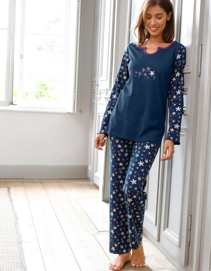 Pyjama pantalon imprimé fleurs - pur coton (marine) Pyjama pantalon imprimé fleurs - pur coton (marine)