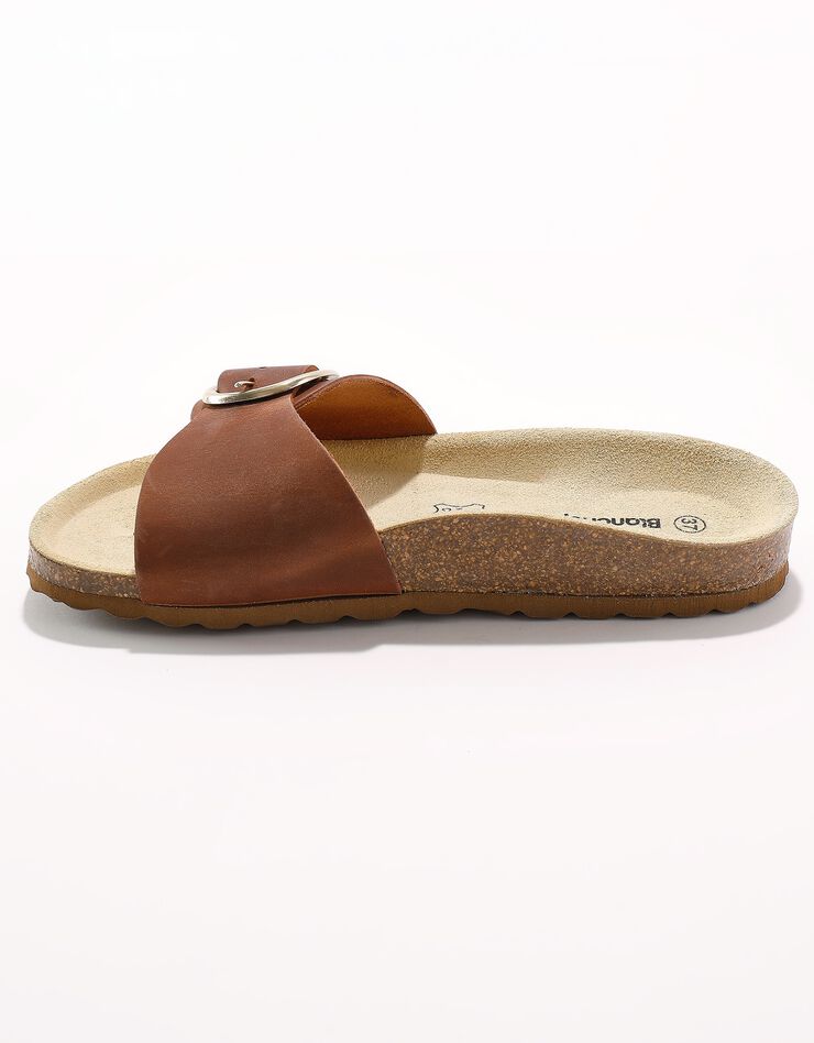 Mules cuir préformé à large boucle semelle effet liège (marron) Mules cuir préformé à large boucle semelle effet liège (marron)
