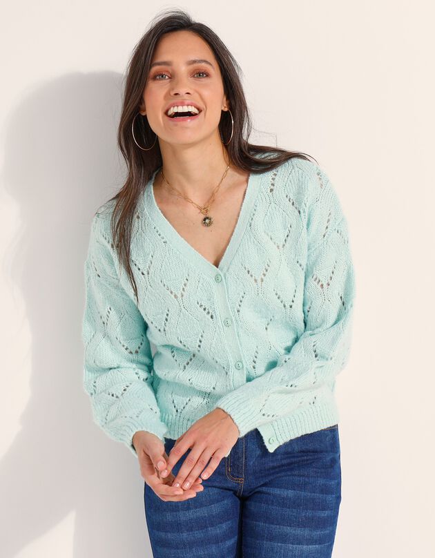 Gilet boutonné, point fantaisie (vert amande)
