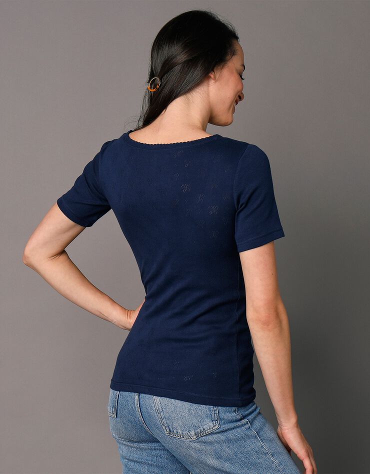 Tee-shirt manches courtes maille jacquard - lot de 2 (écru + marine)