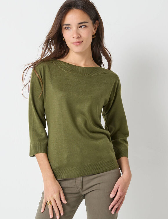 Pull col bateau manches 3/4, toucher doux (kaki)