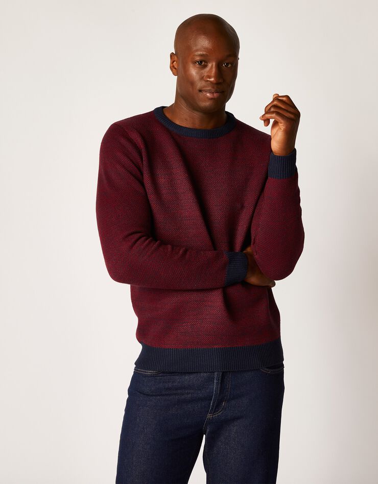 Pull col rond en maille fantaisie (rouge) Pull col rond en maille fantaisie (rouge)