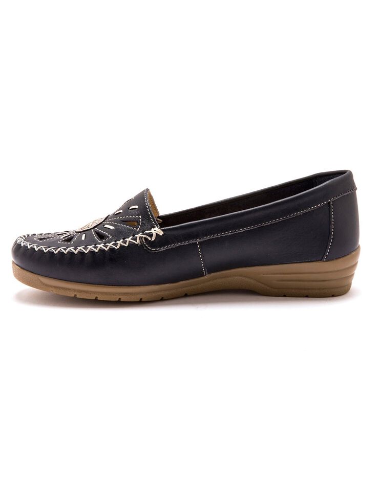 Mocassins "sans gêne" cuir grande largeur - bleu (bleu) Mocassins "sans gêne" cuir grande largeur - bleu (bleu)