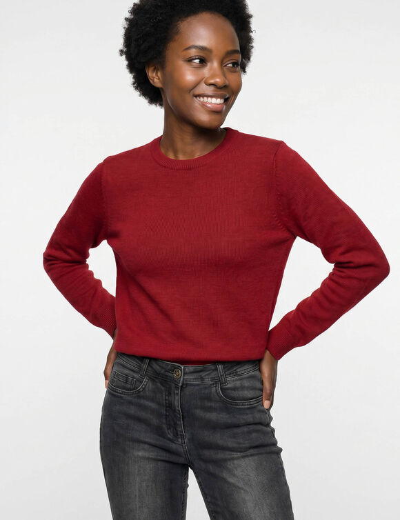 Pull col rond, laine d'agneau (bordeaux)