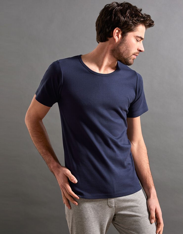 Tee-shirt sous-vêtement homme col rond manches courtes coton - lot de 2 (marine) Tee-shirt sous-vêtement homme col rond manches courtes coton - lot de 2 (marine)