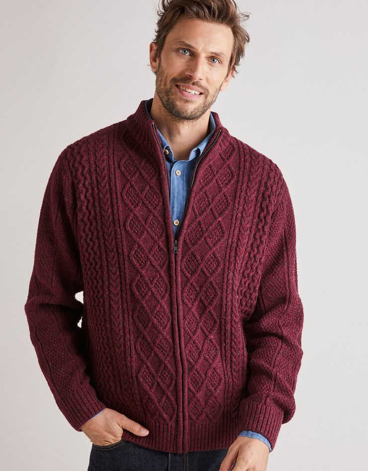 Gilet zippé irlandais homme (bordeaux chiné) Gilet zippé irlandais homme (bordeaux chiné)