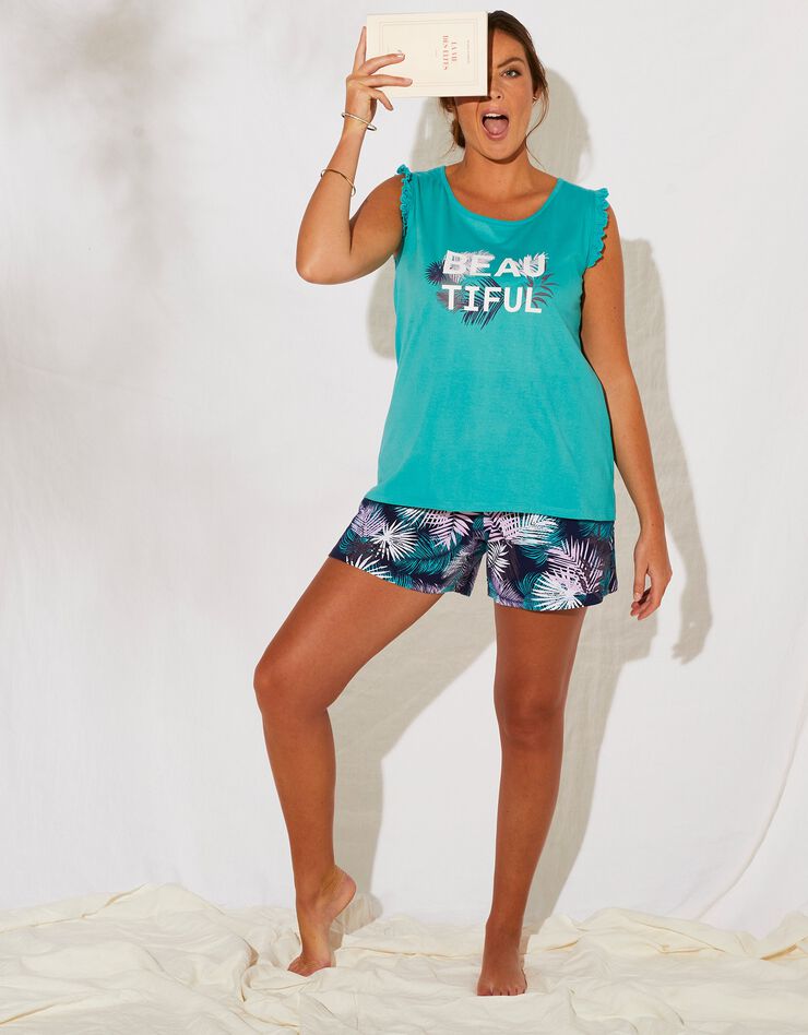 Pyjama avec short imprimé tropical (émeraude / marine) Pyjama avec short imprimé tropical (émeraude / marine)