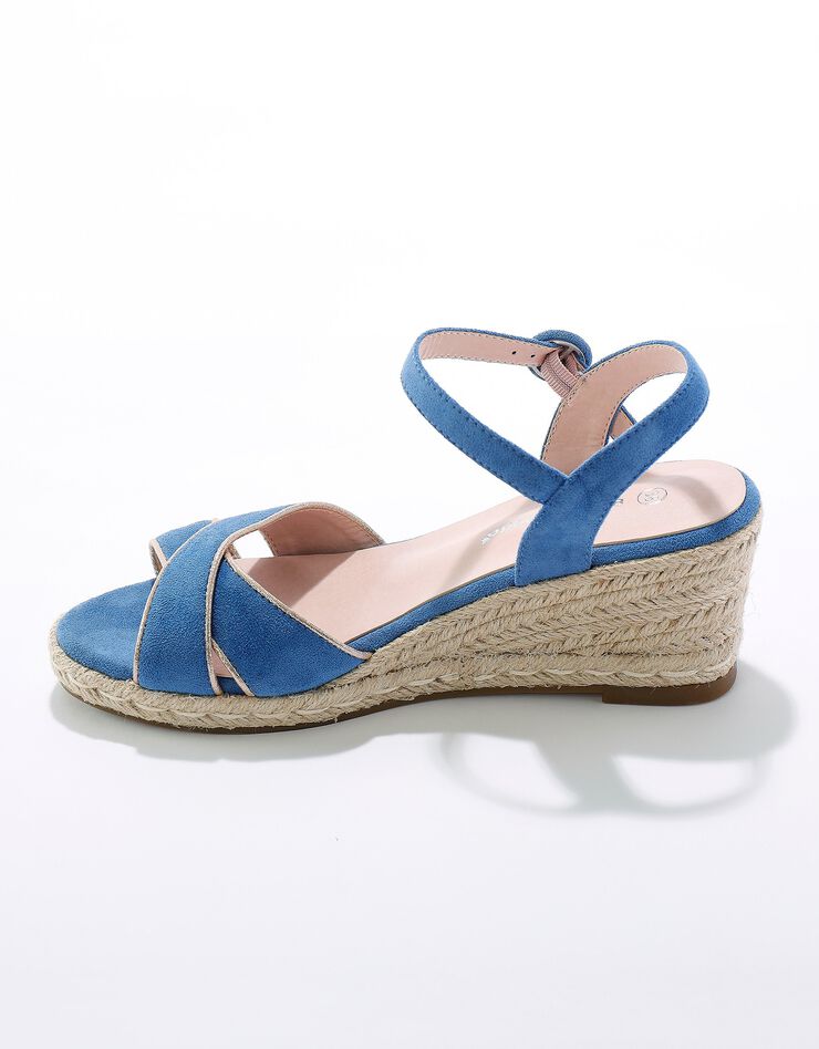 Sandales compensées corde à bout ouvert et boucle métal (bleu) Sandales compensées corde à bout ouvert et boucle métal (bleu)