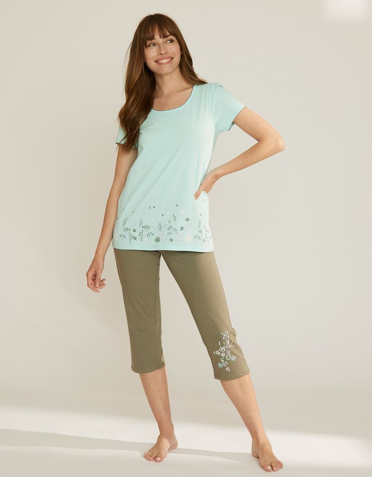 Tee-shirt de pyjama manches courtes imprimé base fleurs (aqua) Tee-shirt de pyjama manches courtes imprimé base fleurs (aqua)