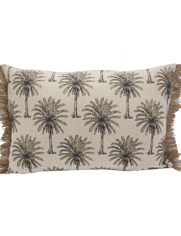Coussin rectangulaire, imprim&eacute; palmiers  (naturel / noir)