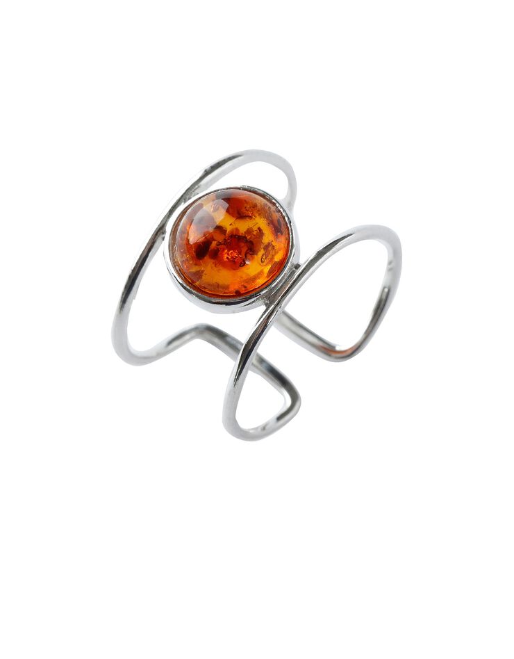Bague réglable double argent ambre (ambre)