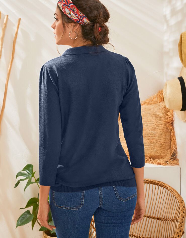 Pull col polo manches 3/4, toucher cachemire (marine) Pull col polo manches 3/4, toucher cachemire (marine)
