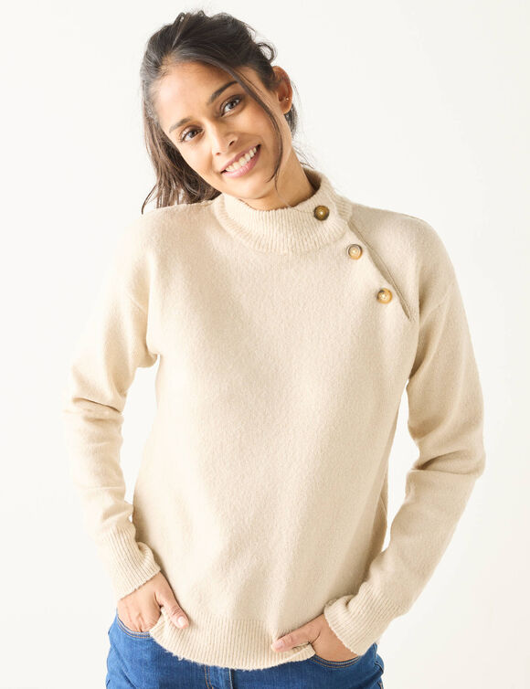 Pull col montant boutonné (beige chiné)