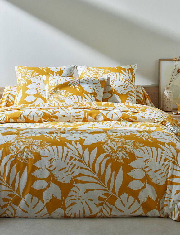 Linge de lit Paddy imprimé feuillage, coton (ocre)