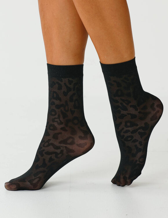 Mi-chaussettes imprimées léopard - lot de 2 (noir)