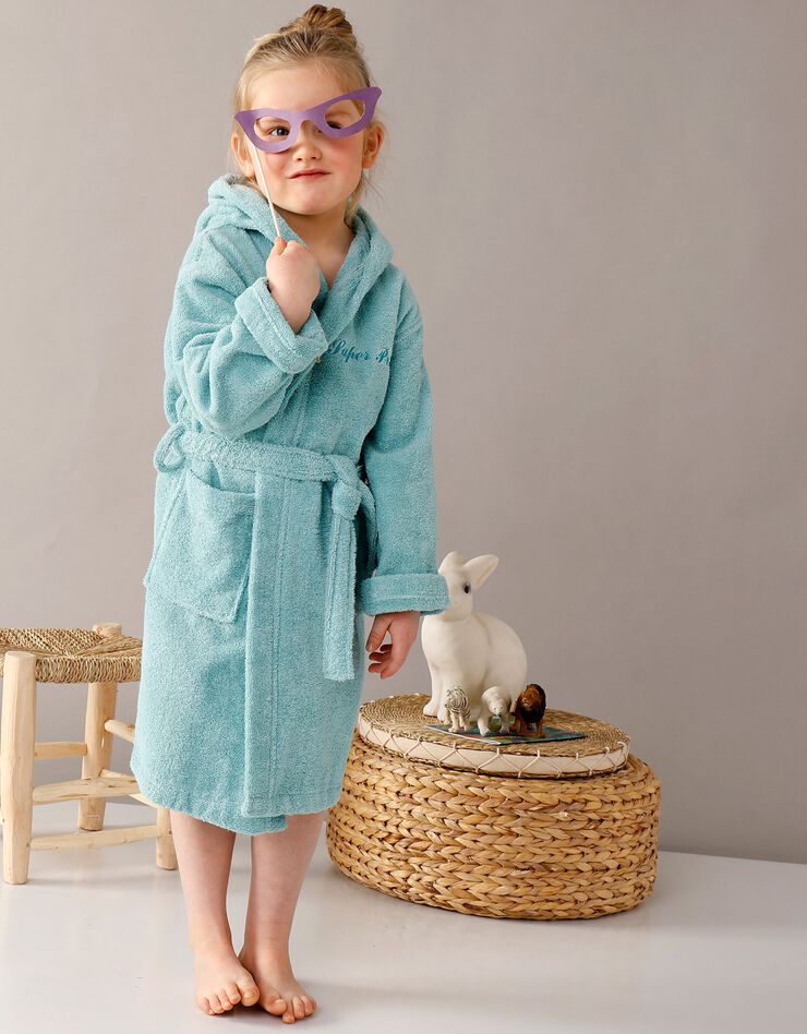 Peignoir enfant éponge à capuche personnalisable  (vert d'eau)