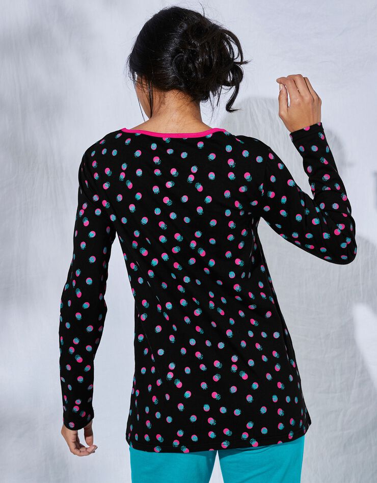 Tee-shirt manches longues coton Enjoy imprimé pois (noir / fuchsia)