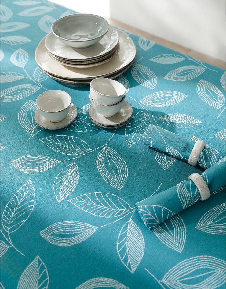 Nappe anti-taches bicolore imprimée feuilles (bleu canard) Nappe anti-taches bicolore imprimée feuilles (bleu canard)