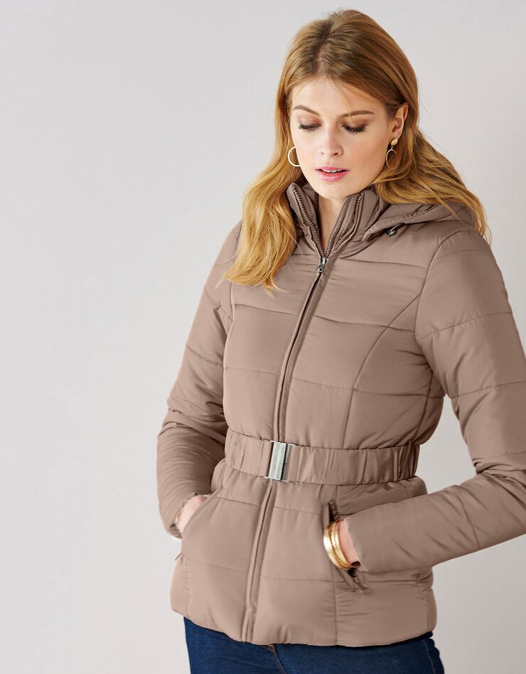 Doudoune ceinturée unie - version courte (beige) Doudoune ceinturée unie - version courte (beige)