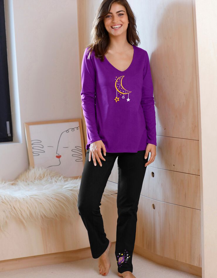 Tee-shirt manches longues imprimé lune jersey coton (violet)