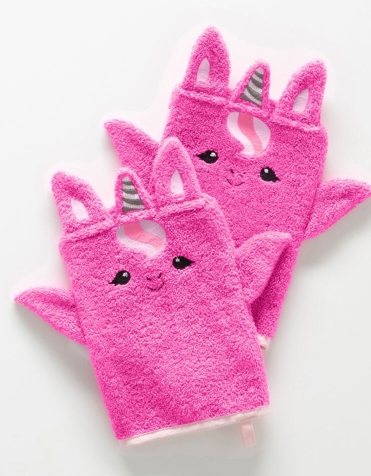 Collection éponge enfant brodée licorne coton - 380 g/m² (fuchsia)