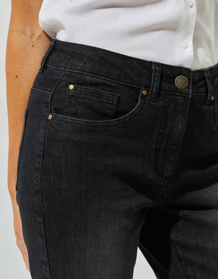 Jean stretch coupe bootcut, poches brodées (noir)