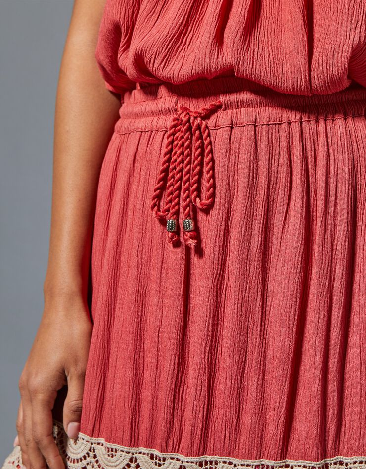 Jupon long macramé taille élastiquée (bois de rose) Jupon long macramé taille élastiquée (bois de rose)
