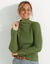 Pull col roulé, maille côtelée (vert olive)