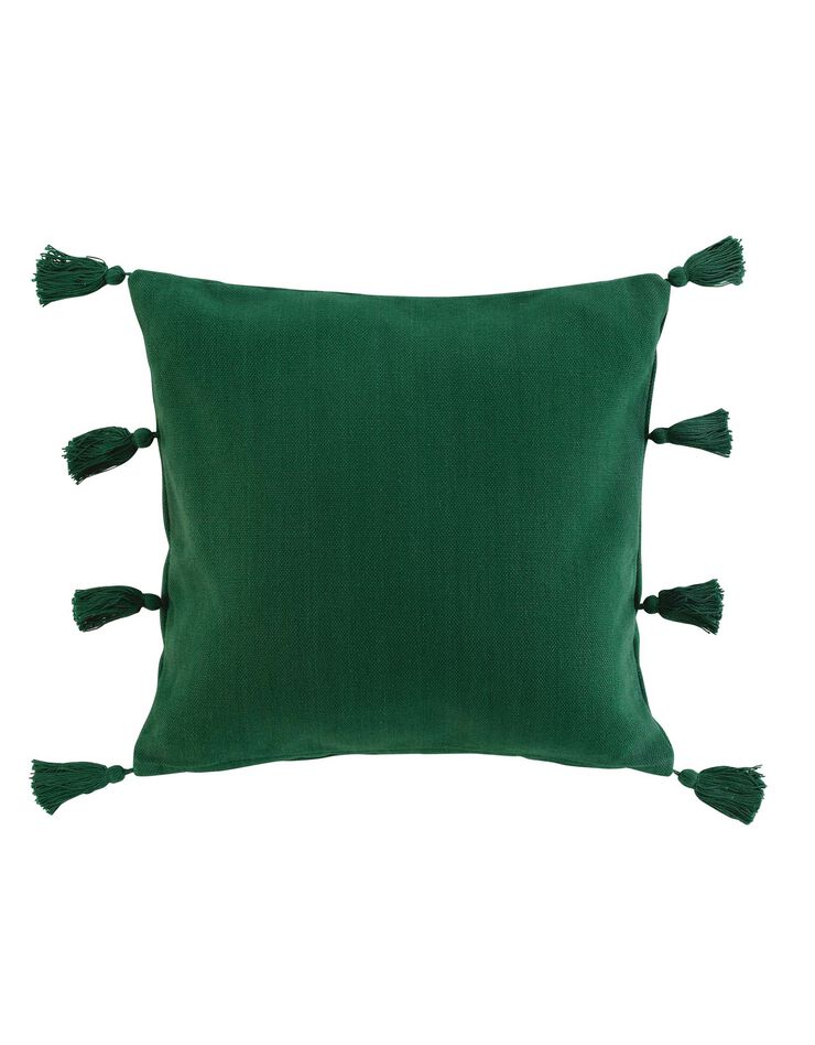 Coussin déhoussable unis à pompons (vert)
