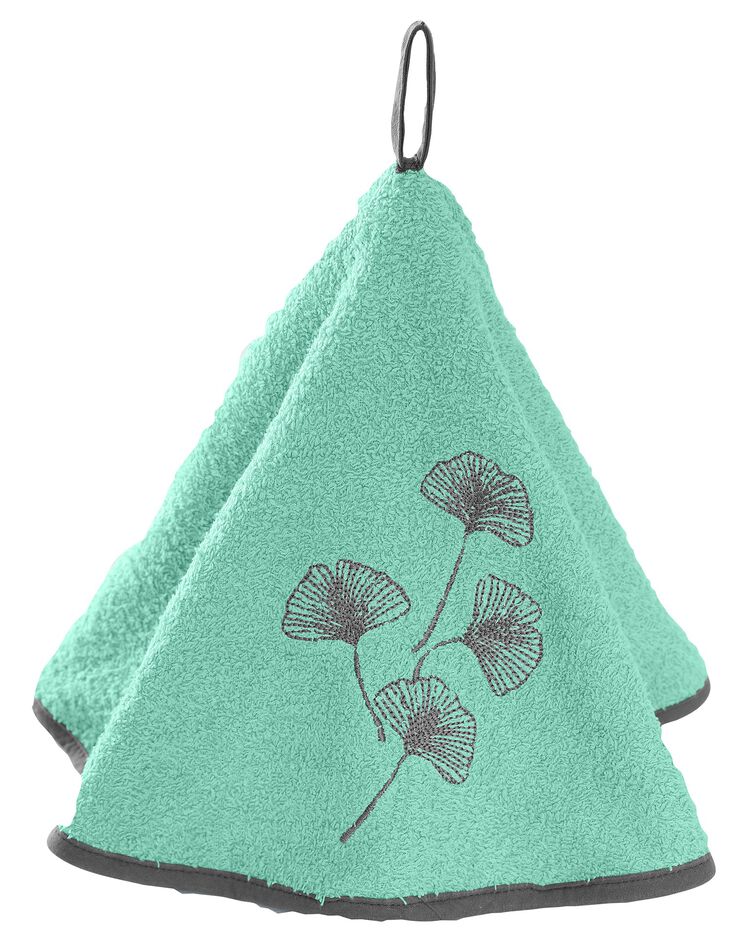 Essuie-mains éponge brodée ginkgo forme cloche - lot de 2 (vert amande)