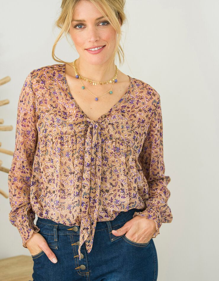 Blouse lavallière imprimée (havane) Blouse lavallière imprimée (havane)