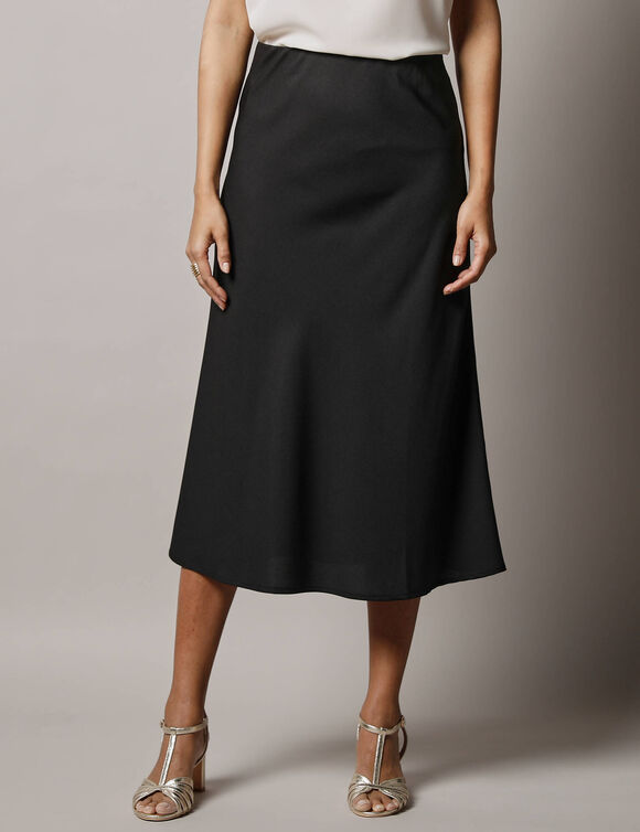 Jupe &eacute;vas&eacute;e en cr&ecirc;pe, taille &eacute;lastiqu&eacute;e (noir)
