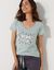 Tee-shirt manches courtes coton uni imprimé placé "Beautiful"  (céladon)