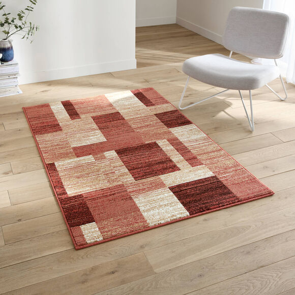Tapis d&eacute;coratif motif patchwork (terracotta)