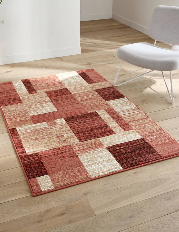 Tapis d&eacute;coratif motif patchwork (terracotta)