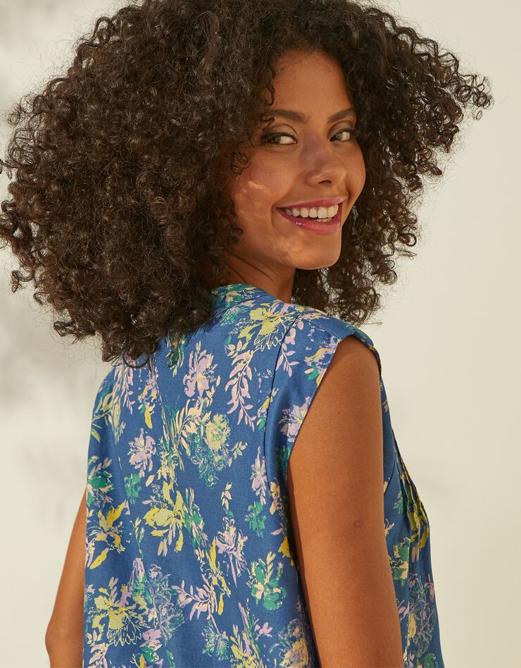 Tunique fleurie col rond (bleu jean) Tunique fleurie col rond (bleu jean)
