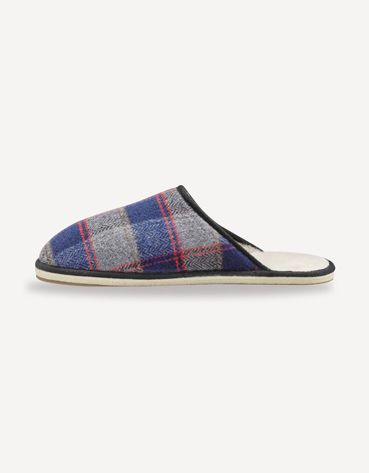 Mules homme silencieuses fourrées laine (carreaux marine) Mules homme silencieuses fourrées laine (carreaux marine)