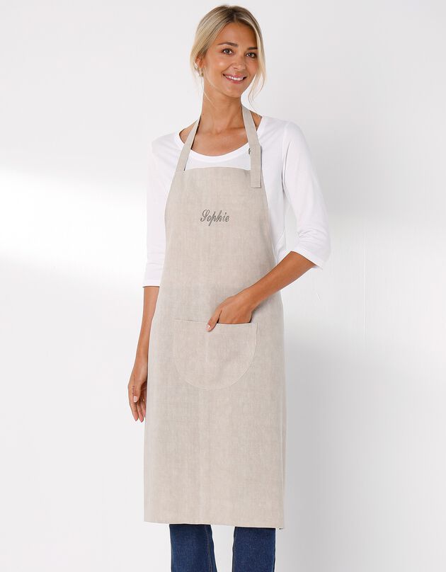 Tablier bavette coton et lin uni personnalisable (écru)