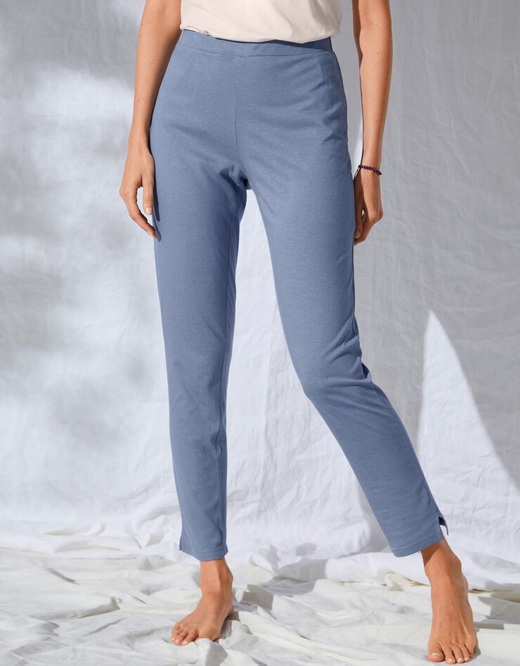Pantalon fuselé uni taille élastiquée (bleu jean)