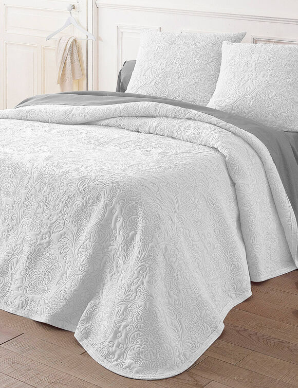 Jeté de lit uni style boutis Mélissa (blanc)