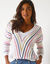 Pull V maille fantaisie, rayures graphiques (blanc / multicolore)