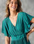 Robe volantée cache-coeur unie, crépon (turquoise)