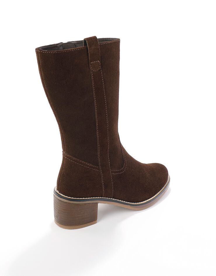 Bottes mi-hautes en croûte de cuir à talon (chocolat)