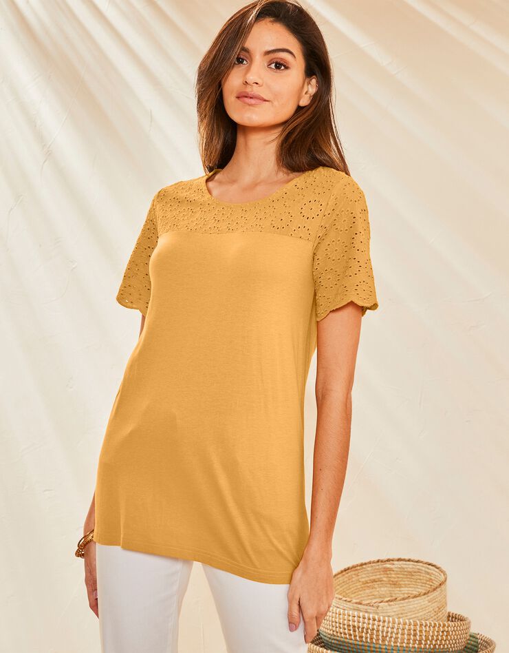 Tee-shirt broderie anglaise (moutarde)