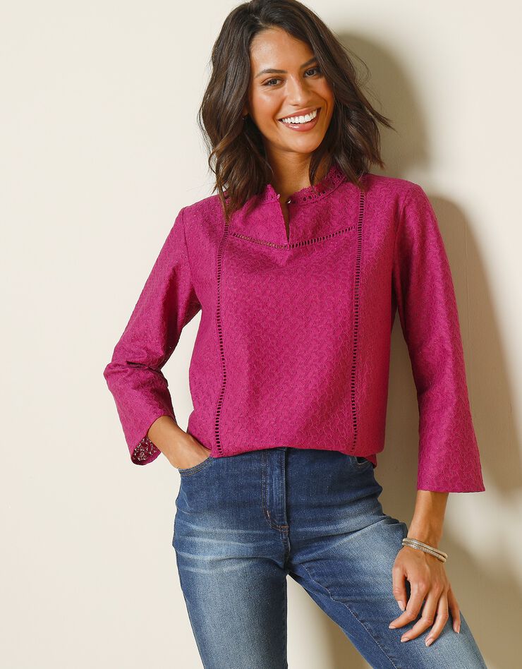 Blouse en dentelle manches 7/8ème (violine) Blouse en dentelle manches 7/8ème (violine)