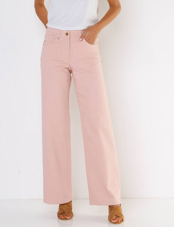 Pantalon couleur coupe large 5 poches (rose grisé)