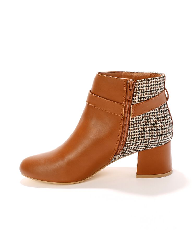 Boots bi-matière motif pied-de-poule à boucle (marron) Boots bi-matière motif pied-de-poule à boucle (marron)