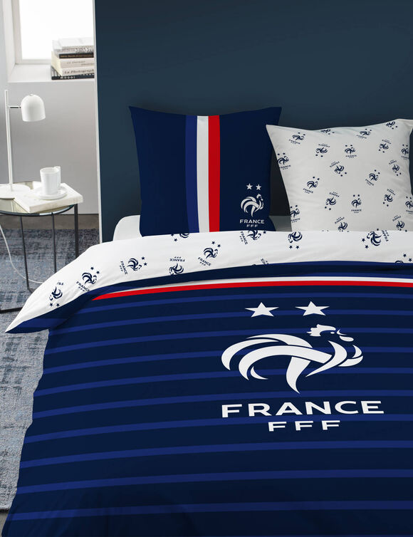 Parure de lit imprimée FFF - coton (bleu)